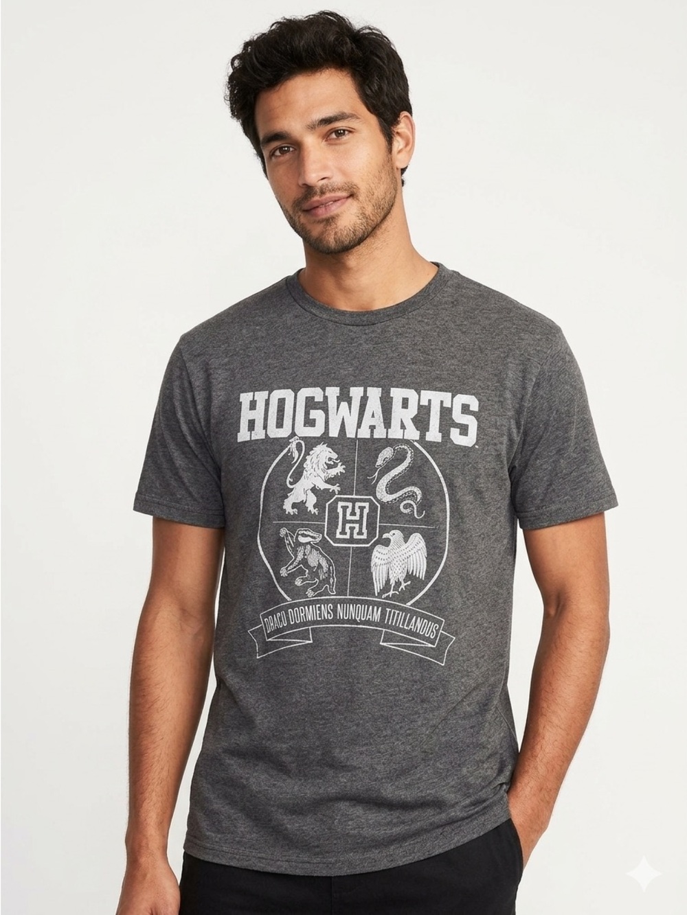 Harry Potter Hogwarts Crest Graphic Tee Charcoal Grey XL - 569